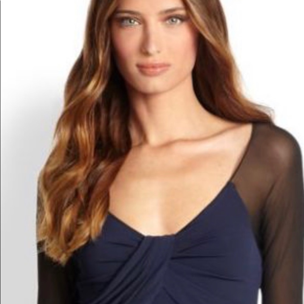 Armani Collezioni sheer-sleeve Matte Jersey Sz 6